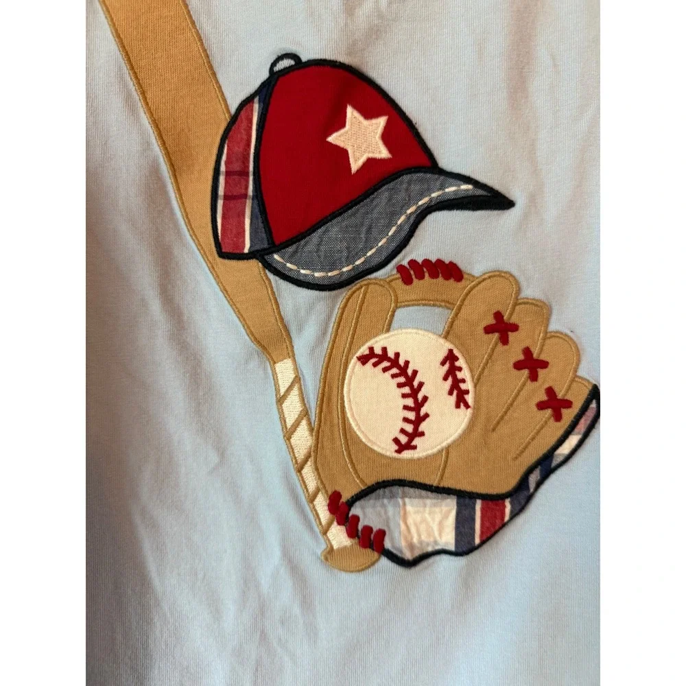 Gymboree Boys Light Blue Baseball Applique Ringer T-Shirt Size 8 Cotton Tee